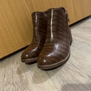 Women's Brown Quilted Ankle Booties with Side Zip